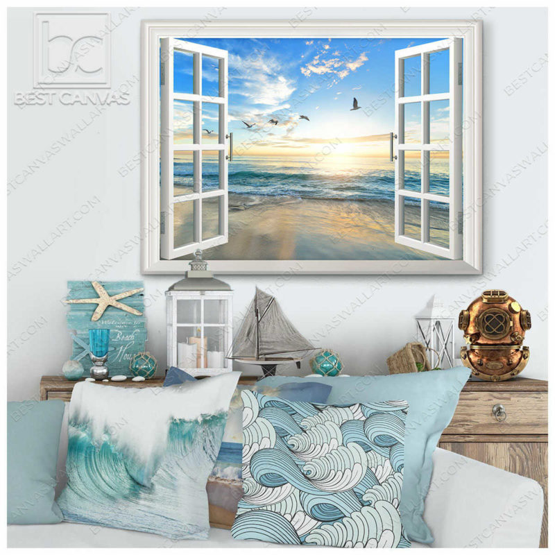 Top 03 Window Prints With Beautiful Beach In The Morning Canvas Beach