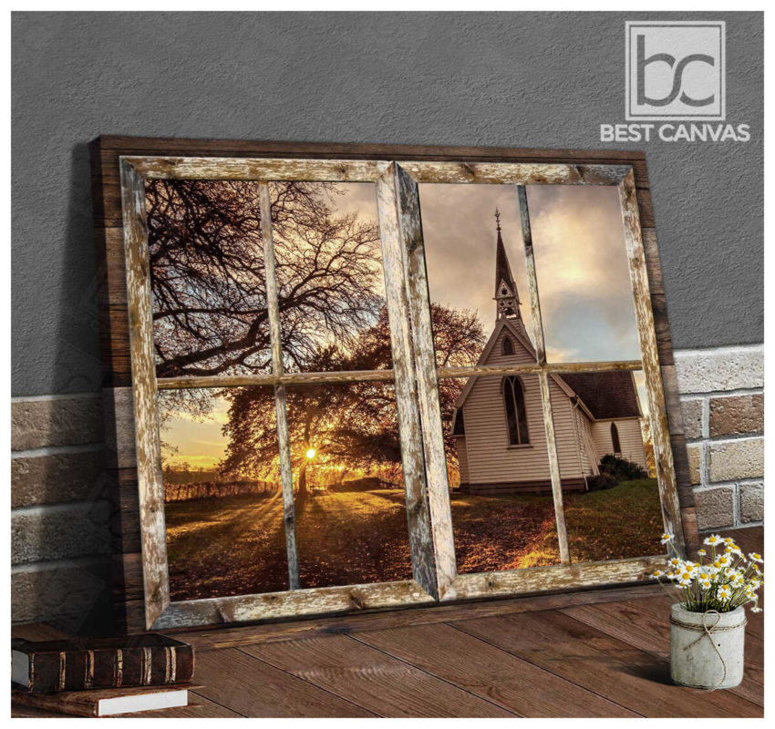 Top 03 Church Through Double Rustic Window In The Afternoon