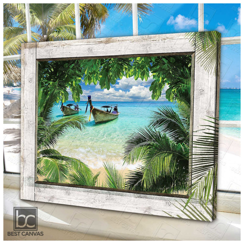 Top Beautiful Tropical Beach Landscape With Boat Art Wrapped Or Framed