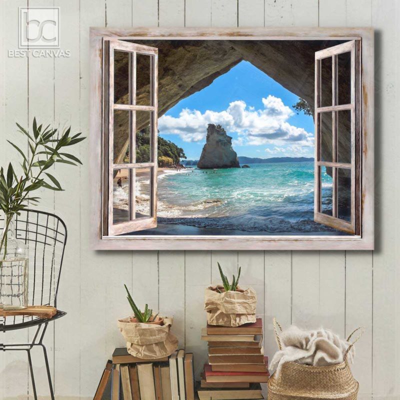 Beach Wall Art Tropical Beach Through Rustic Window Large