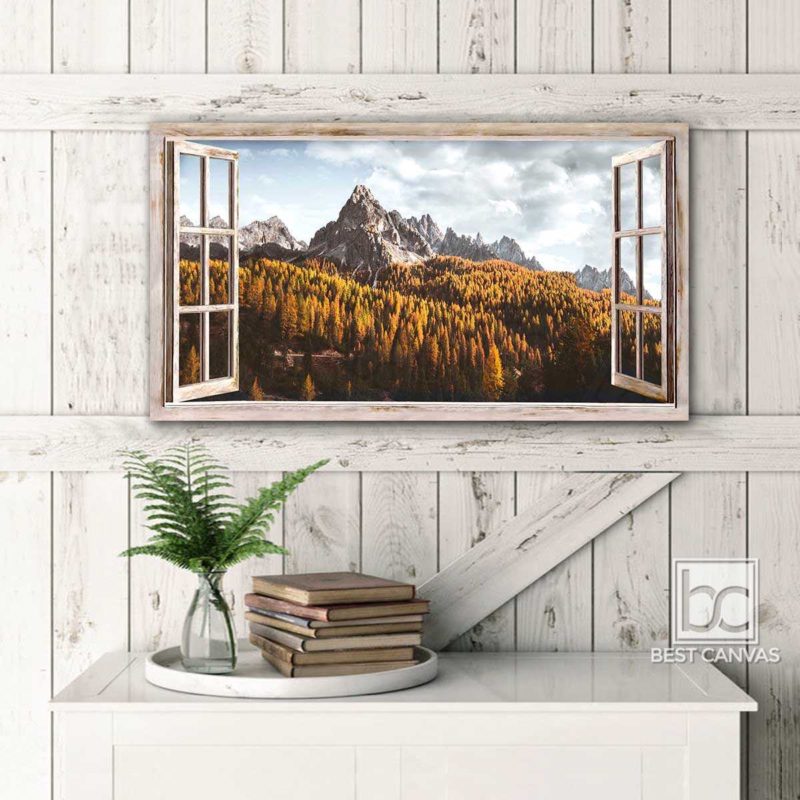 Mountain Canvas Wall Art With Tree And Mountain In Autumn Through