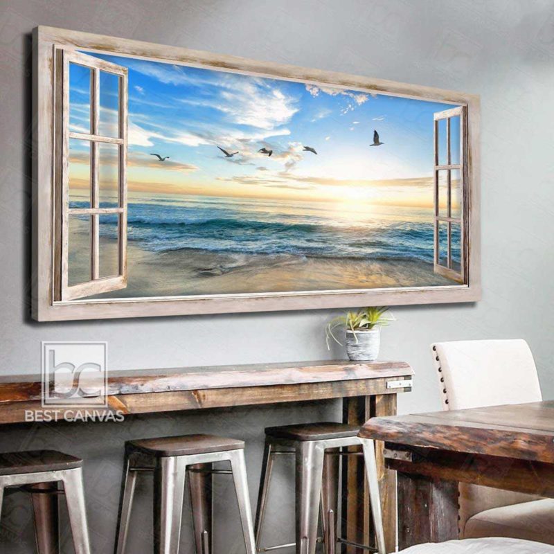 Top 03 Sunrise Beach Canvas Wall Art Beach View Through White