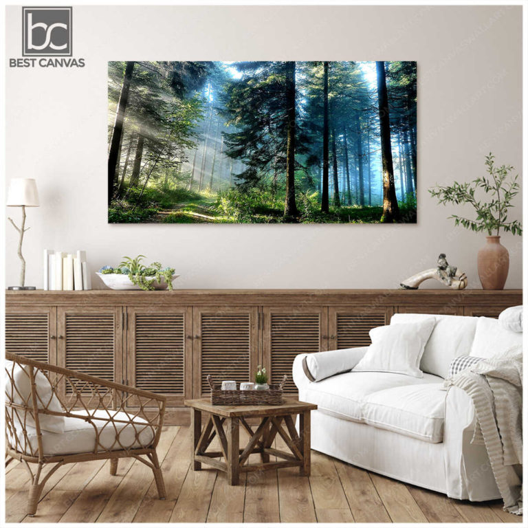Forest Canvas Wall Art Green Tall Trees In Forest Landscape Large Sizes ...