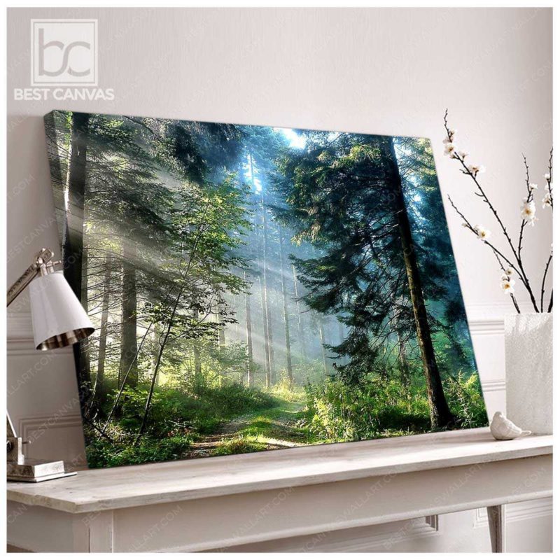 Forest Canvas Wall Art Green Tall Trees In Forest Landscape Large Sizes ...