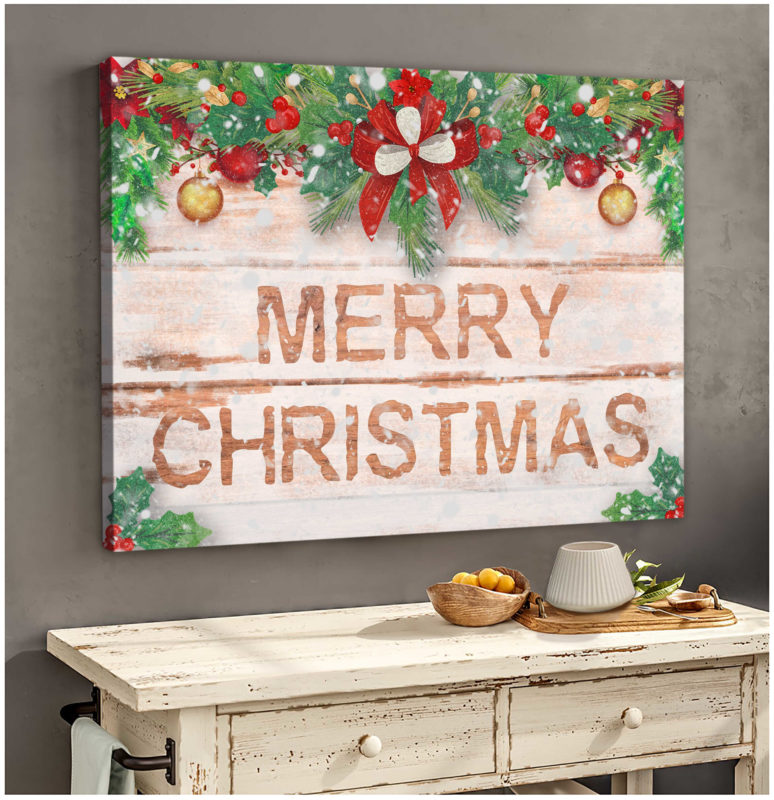 Christmas Canvas Wall Art Merry Christmas Wrapped And Framed Canvas For