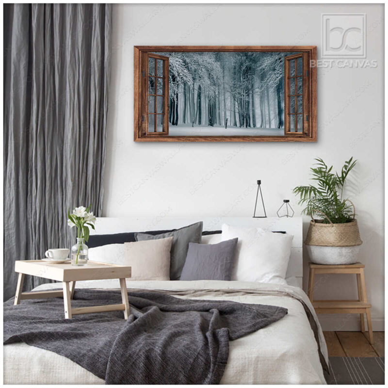 Winter Forest Wall Art Forest Trees Snow Through Window Large Canvas