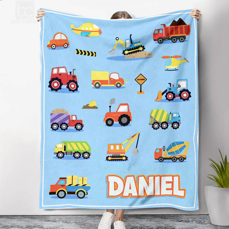 Aircrafts Trucks Cars Printed Blanket For Kids, Custom Fleece Blanket