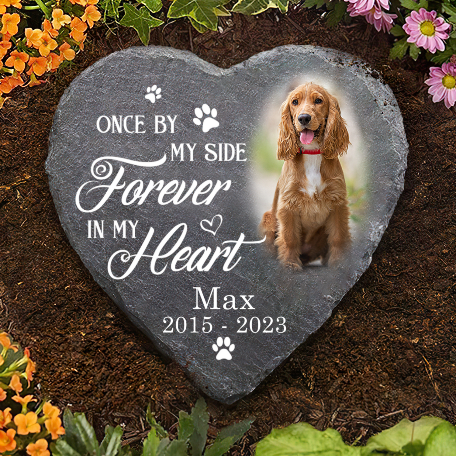 Personalized Pet Memorial Stones | One By My Side Forever In My Heart Dog Memorial Stone | Garden Memorial Stone Memorial Gift