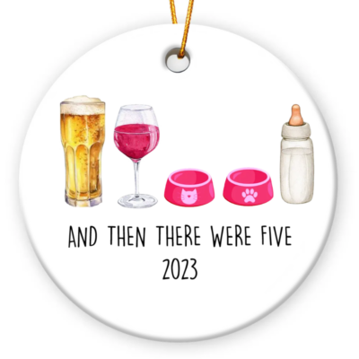 Personalized Family Christmas Ornament | And Then There Were Four Circle Ceramic Ornament | Gifts For Beer Lovers