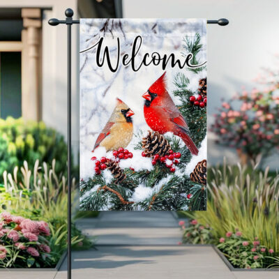 Cardinal Memorial Welcome Garden Flag 12x18 Inch Double Sided Outside, Always Loved Never Forgotten Memorial Day Gravesite Saying Yard Outdoor Decoration