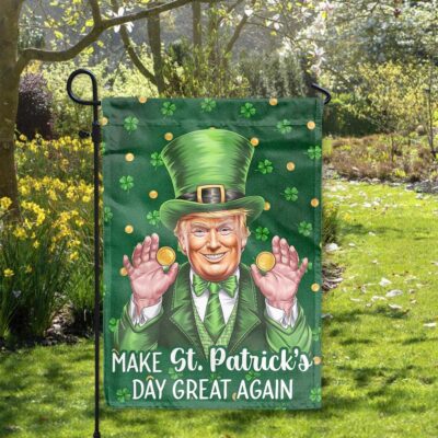 Donald Trump St Patrick's Day Flag Patriotic American Green Irish Clover Yard Signs Garden Flags for Outside 12x18 Double Sided Outdoor House Holiday Decorations